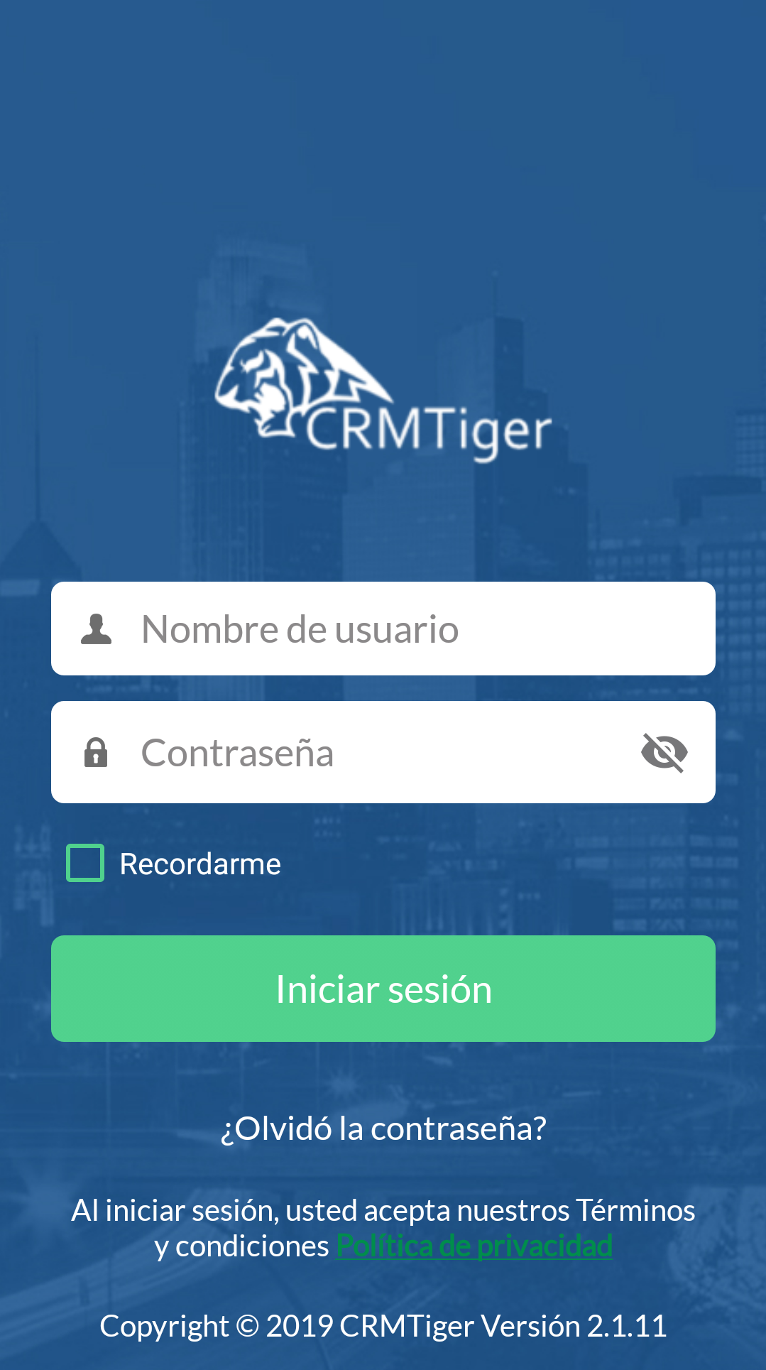 Colocar nombre de usuario y contraseña en App de Vtiger CRM