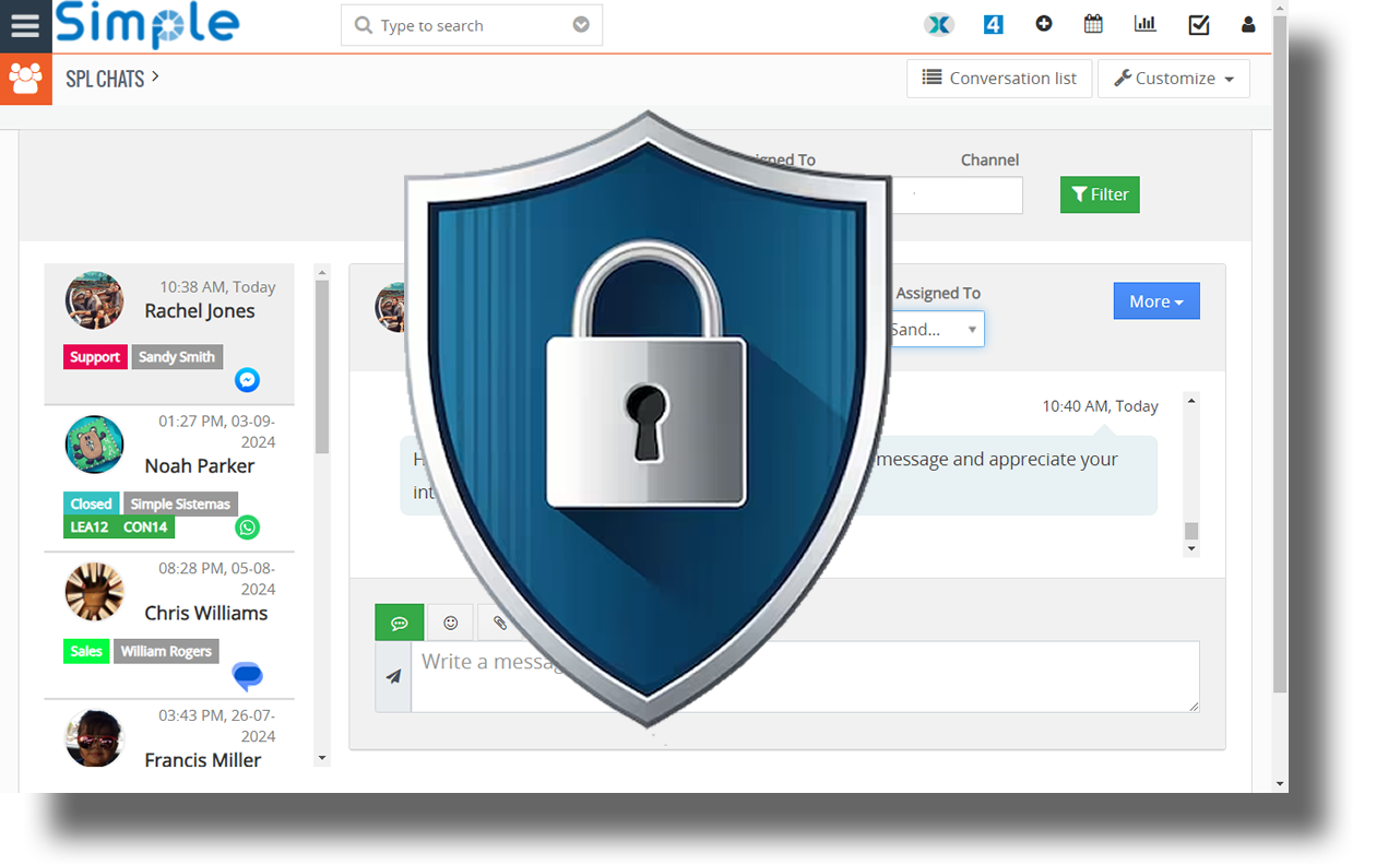 Protect your customers' information with complete security using Spl Chats in Vtiger CRM.