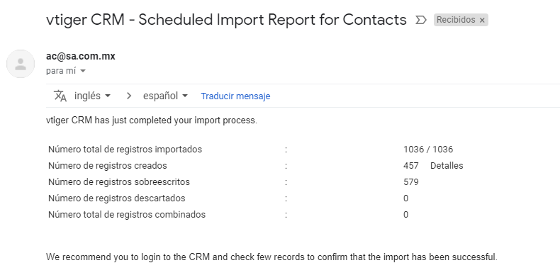 envío de notificación vía correo electrónico de importación vía conjob de mas de mil registros