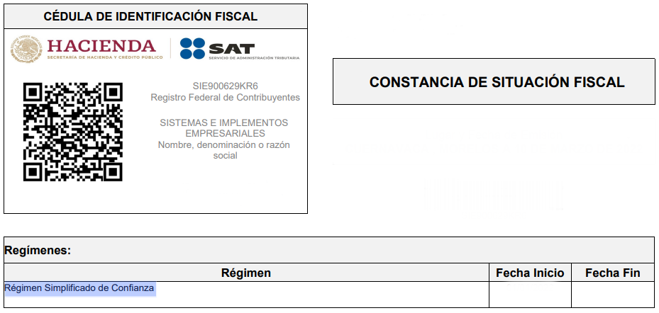 Régimen fiscal en Constancia de situación fiscal del SAT para CFDI 4.0 SAT-México