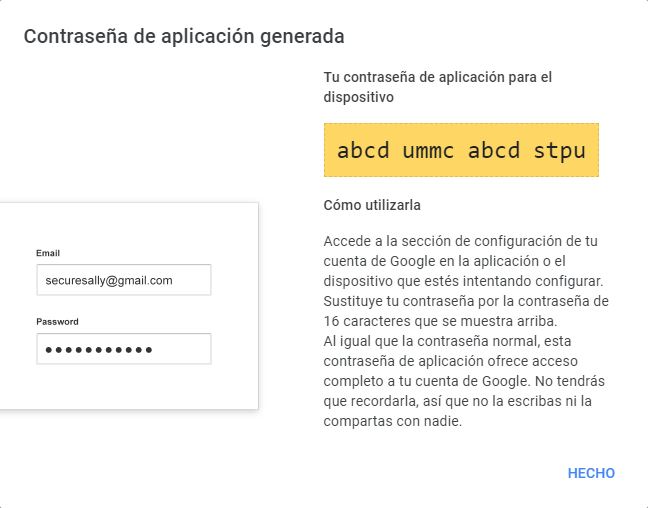 Contraseña generada en google para dar acceso a Vtiger y configurar el correo SMTP