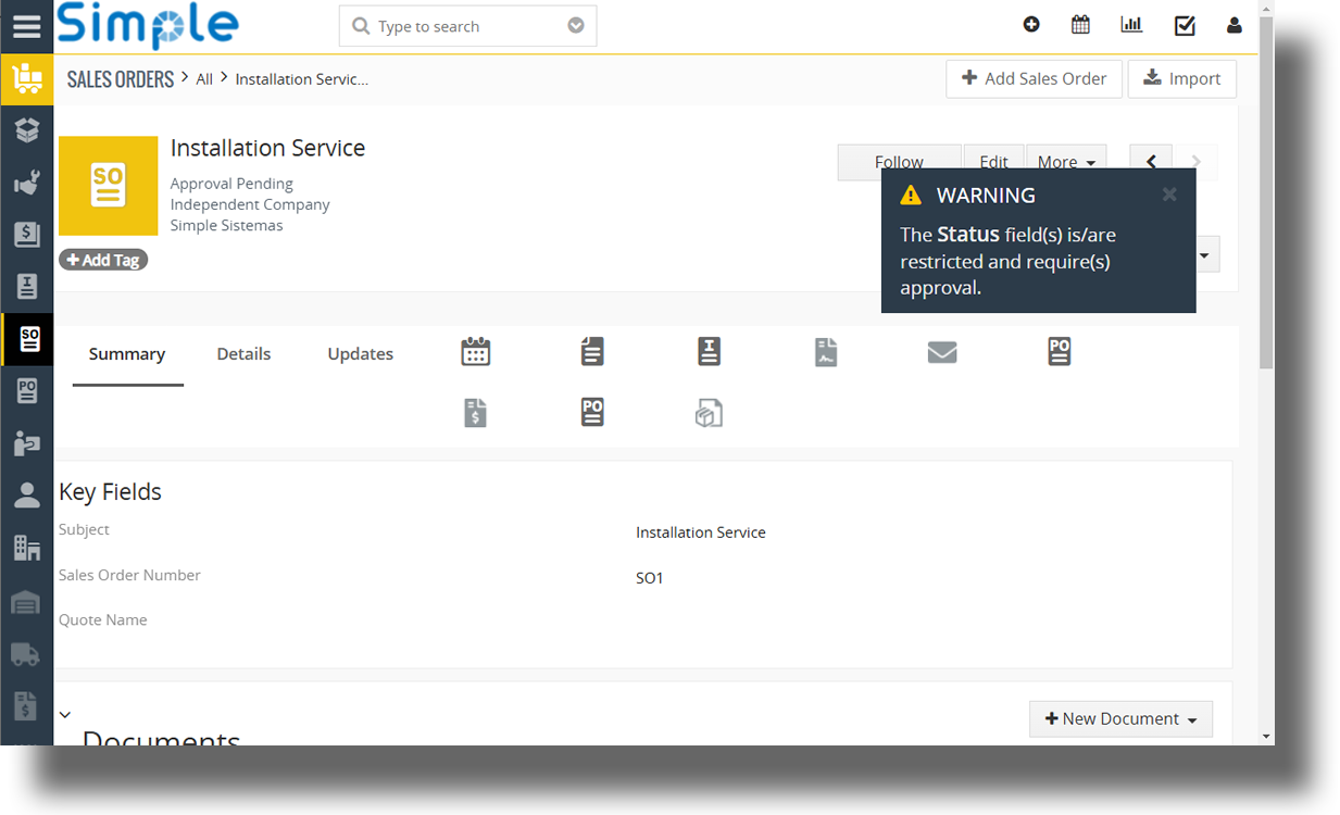 Real-time restriction notifications to users to alert them that approval is required with Spl Approvals for Vtiger.