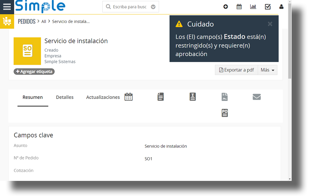 notificaciones de restricción a usuarios en tiempo real para avisarle que necesita aprobación con Spl Aprobaciones para Vtiger.