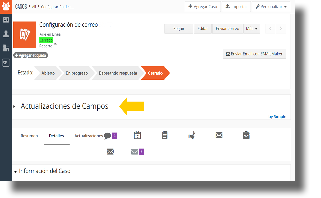 Bloque desplegable del módulo Spl Actualizaciones de campos para Vtiger.