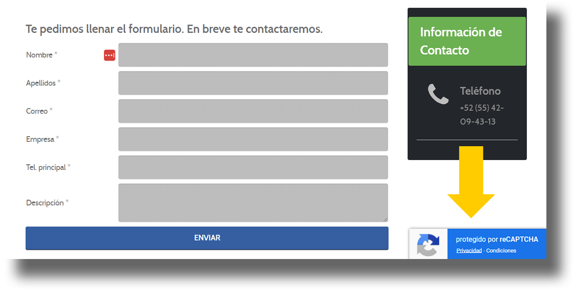 Formularios con recaptcha invisible, evita responder test tediosos y la llegada de spam al instalar Spl Formularios de contacto para Vtiger.