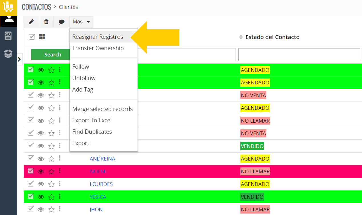 Seleccionar opción reasignar registros de Spl Reasignación masiva de registros para Vtiger.