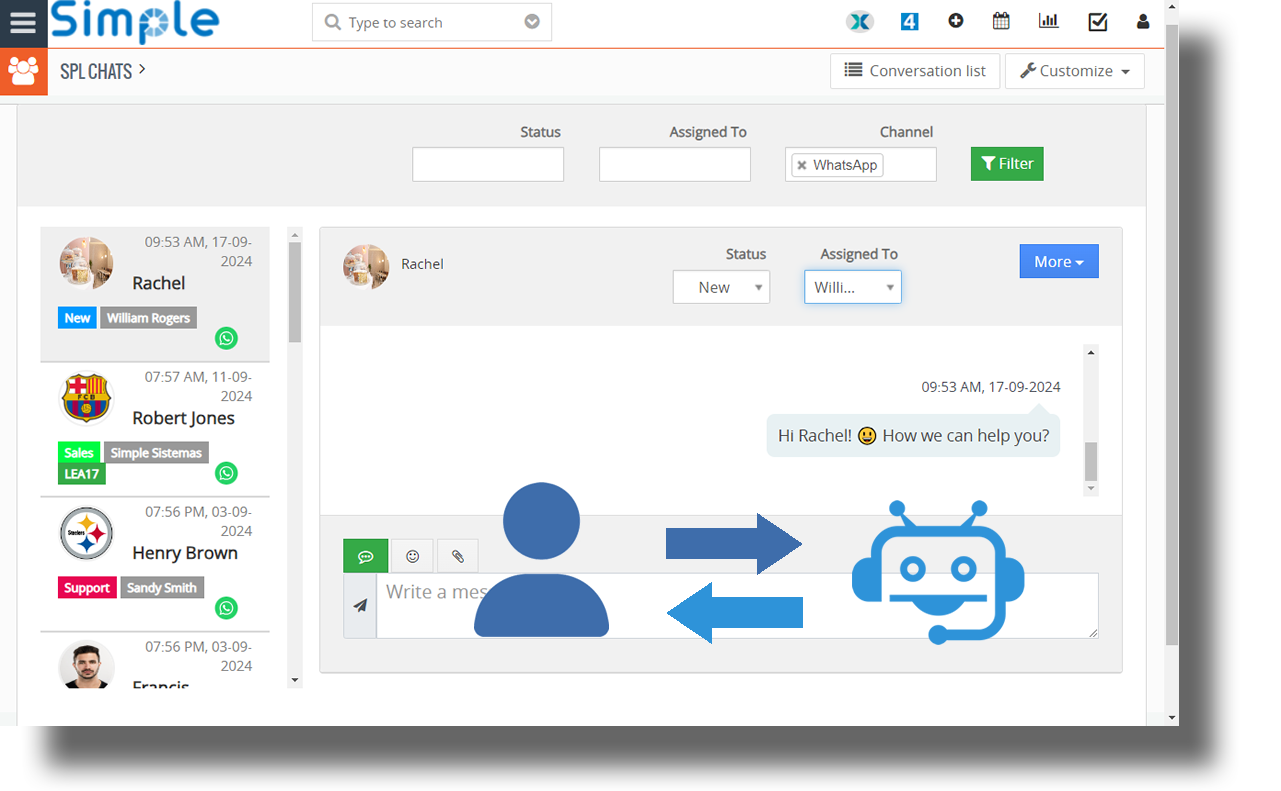 AI Agent Transfers Chats to Human Agents on WhatsApp from Vtiger with Spl Chats