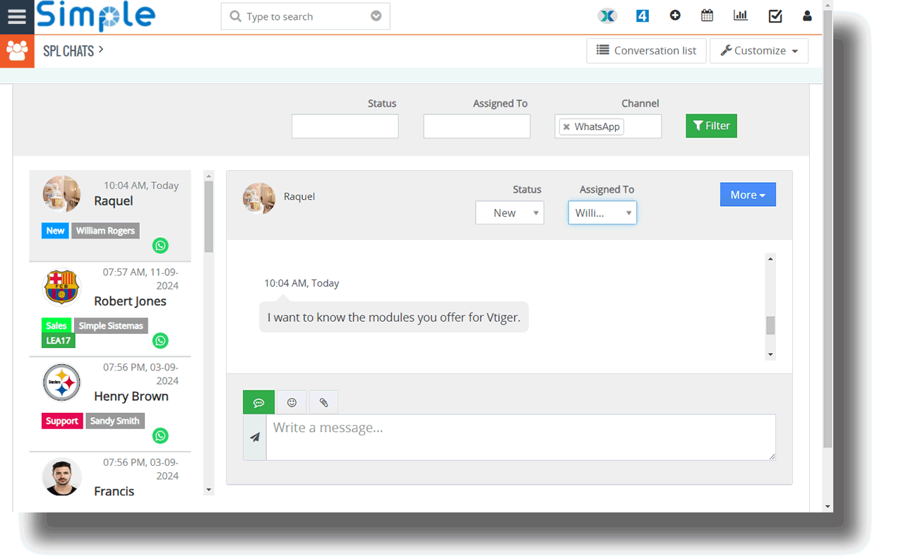 Convert chat to prospect in Vtiger crm with Spl chats.