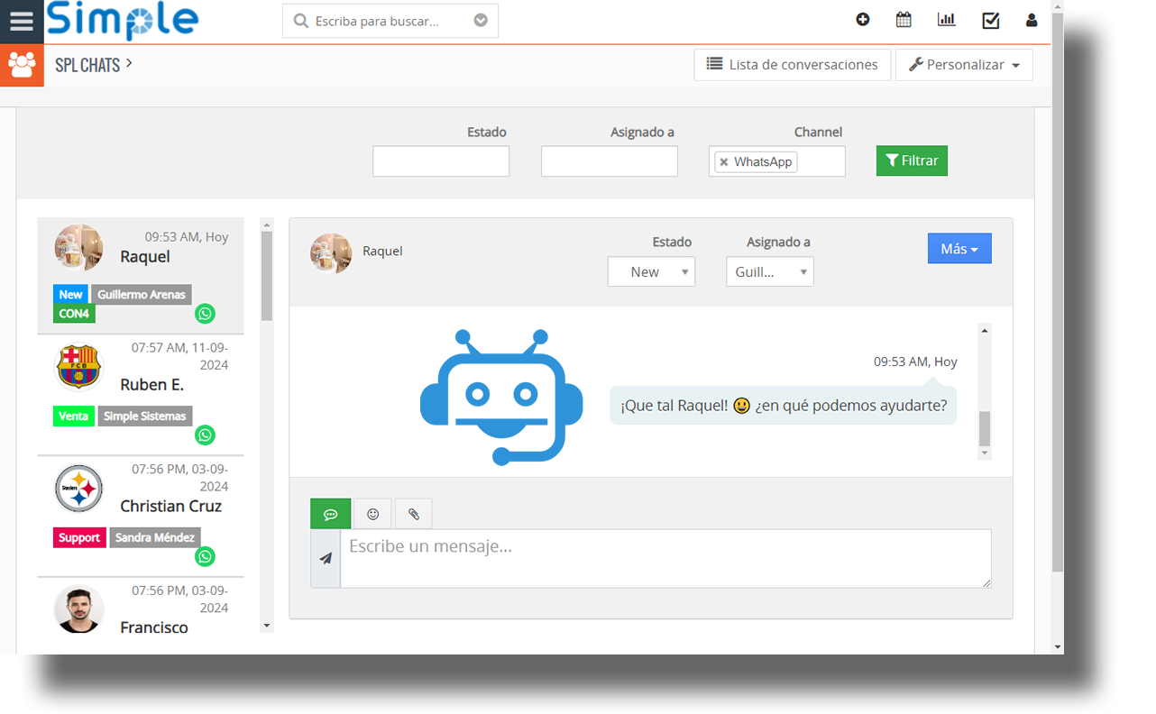 Agente IA responde en automático todos los días de la semana. Spl Chats integración WhatsApp